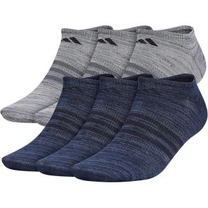 adidas Men’s Superlite No Show Socks with Arch Compression, Athletic, Durable, Lightweight, Breathable, 6-Pack(Legend Ink Blue/Night Marine Blue/Onix Grey)