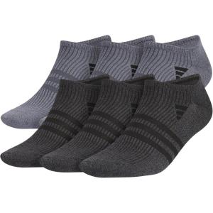 adidas Men’s Superlite No Show Socks with Arch Compression, Athletic, Durable, Lightweight, Breathable, 6-Pack(Onix Grey/Black)