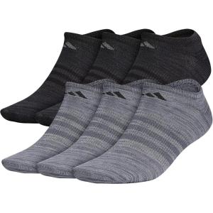 adidas Men’s Superlite No Show Socks with Arch Compression, Athletic, Durable, Lightweight, Breathable, 6-Pack(Onix Grey/Grey/Black)
