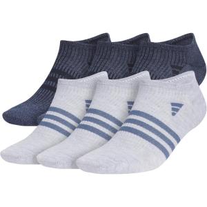 adidas Men’s Superlite No Show Socks with Arch Compression, Athletic, Durable, Lightweight, Breathable, 6-Pack(Preloved Ink Blue/Legend Ink Blue/Cool Light Heather)