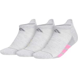 adidas Women’s All Day Training No Show Socks (3-Pair) athletic performance below ankle height running socks(Cool Light Heather/Semi Ice Tangerine Orange/White)