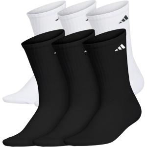 adidas Women’s Athletic Cushioned Crew Socks with Arch Support, 6-Pack, Durable, Moisture-Wicking(White/Black/White)