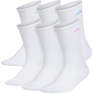 adidas Women’s Athletic Cushioned Crew Socks with Arch Support, 6-Pack, Durable, Moisture-Wicking(White/Clear Sky Blue/Bliss Lilac Purple)