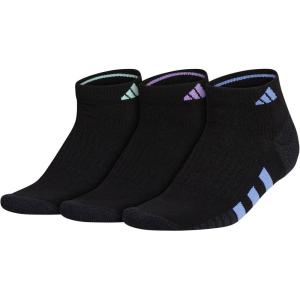 adidas Women’s Cushioned Low Cut Socks with Arch Compression (3 Pairs)(Black/Blue Fusion/Violet Fusion Purple)