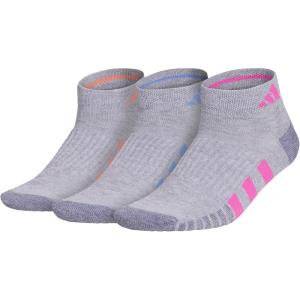 adidas Women’s Cushioned Low Cut Socks with Arch Compression (3 Pairs)(Cool Light Heather/Lucid Fuchsia Pink/Blue Fusion)