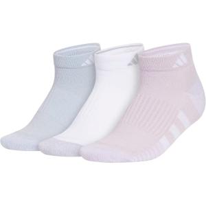 adidas Women’s Cushioned Low Cut Socks with Arch Compression (3 Pairs)(Silver Dawn Grey/White/Wonder Blue)