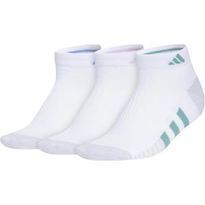 adidas Women’s Cushioned Low Cut Socks with Arch Compression (3 Pairs)(White/Blue Fusion/Powder Teal Green)
