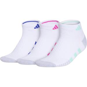 adidas Women’s Cushioned Low Cut Socks with Arch Compression (3 Pairs)(White/Pulse Mint Green/Lucid Fuchsia Pink)