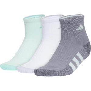 adidas Women’s Cushioned Quarter Socks (3-Pair) with Arch Compression(Halo Mint Green/White/Grey)