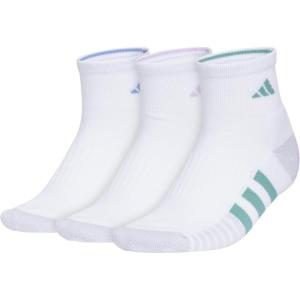adidas Women’s Cushioned Quarter Socks (3-Pair) with Arch Compression(White/Blue Fusion/Powder Teal Green)