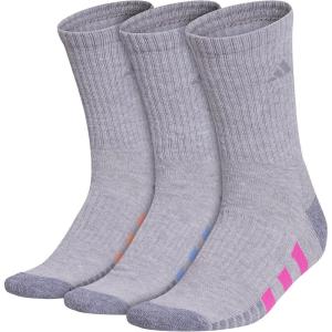 adidas womens Cushioned Crew Socks (3-pair) With Arch Compression(Cool Light Heather/Lucid Fuchsia Pink/Blue Fusion)