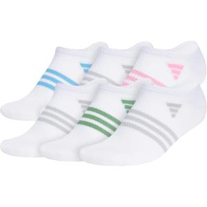 adidas womens Superlite No Show Socks (6-pair Pack) Low Profile Below Ankle(White/Blue Burst/Clear Onix Grey)
