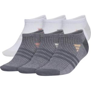 adidas womens Superlite No Show Socks (6-pair Pack) Low Profile Below Ankle(White/Clear Onix Grey/Warm Clay Pink)