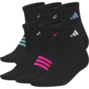 adidas womens Superlite Quarter Ankle Socks (6-pair Pack)(Black/Powder Teal Green/Blue Fusion)