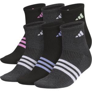 adidas womens Superlite Quarter Ankle Socks (6-pair Pack)(Black/Pulse Lilac Purple/White)