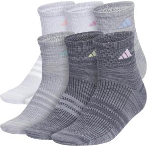 adidas womens Superlite Quarter Ankle Socks (6-pair Pack)(Clear Onix Grey/Semi Pink Spark/Preloved Purple)
