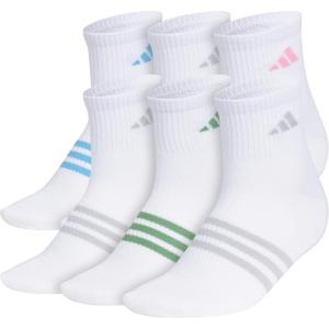 adidas womens Superlite Quarter Ankle Socks (6-pair Pack)(White/Blue Burst/Clear Onix Grey)