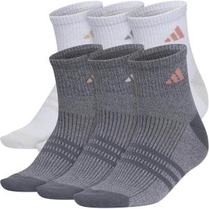 adidas womens Superlite Quarter Ankle Socks (6-pair Pack)(White/Clear Onix Grey/Warm Clay Pink)