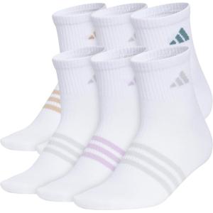 adidas womens Superlite Quarter Ankle Socks (6-pair Pack)(White/Warm Sandstone Beige/Preloved Teal Green)