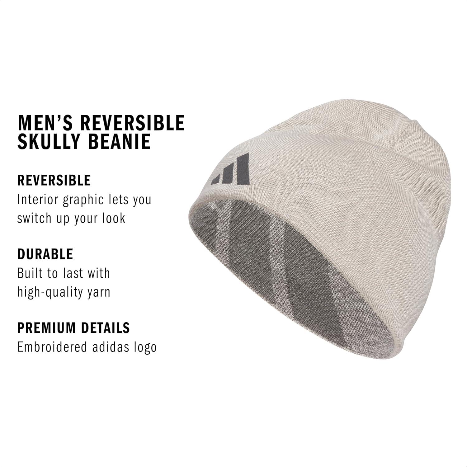imageAdidas Mens Reversible Skully Beanie Standard Fit Winter Hat Skull CapGreyWonder AluminaSkully