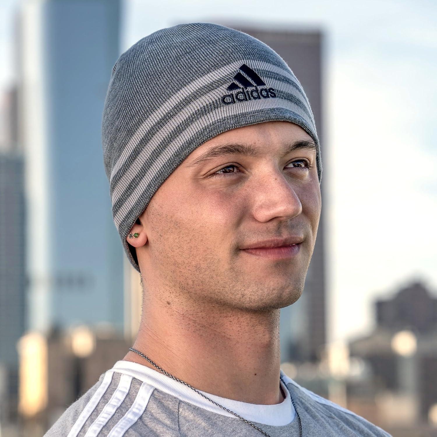 imageAdidas Mens Reversible Skully Beanie Standard Fit Winter Hat Skull CapGreyWonder AluminaSkully