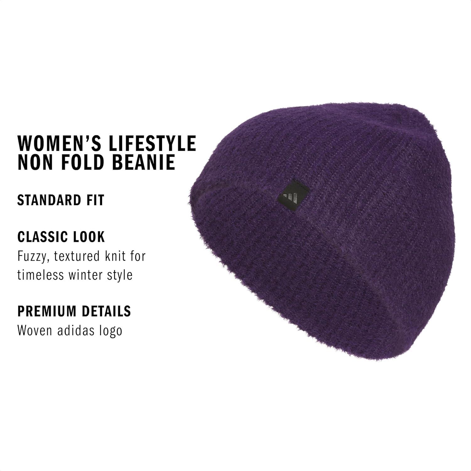 imageAdidas Womens Beanie Lifestyle Standard Fit Winter Knit HatAurora Plum PurpleBlack