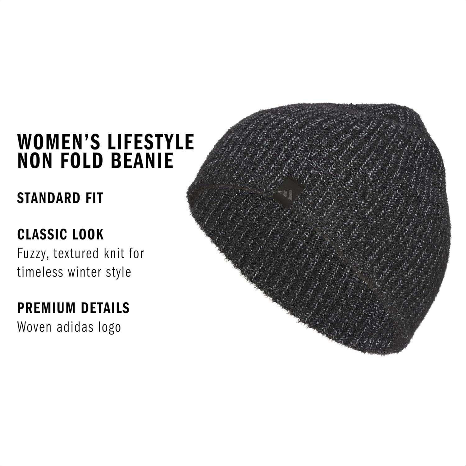 imageAdidas Womens Beanie Lifestyle Standard Fit Winter Knit HatBlackGreyBlack