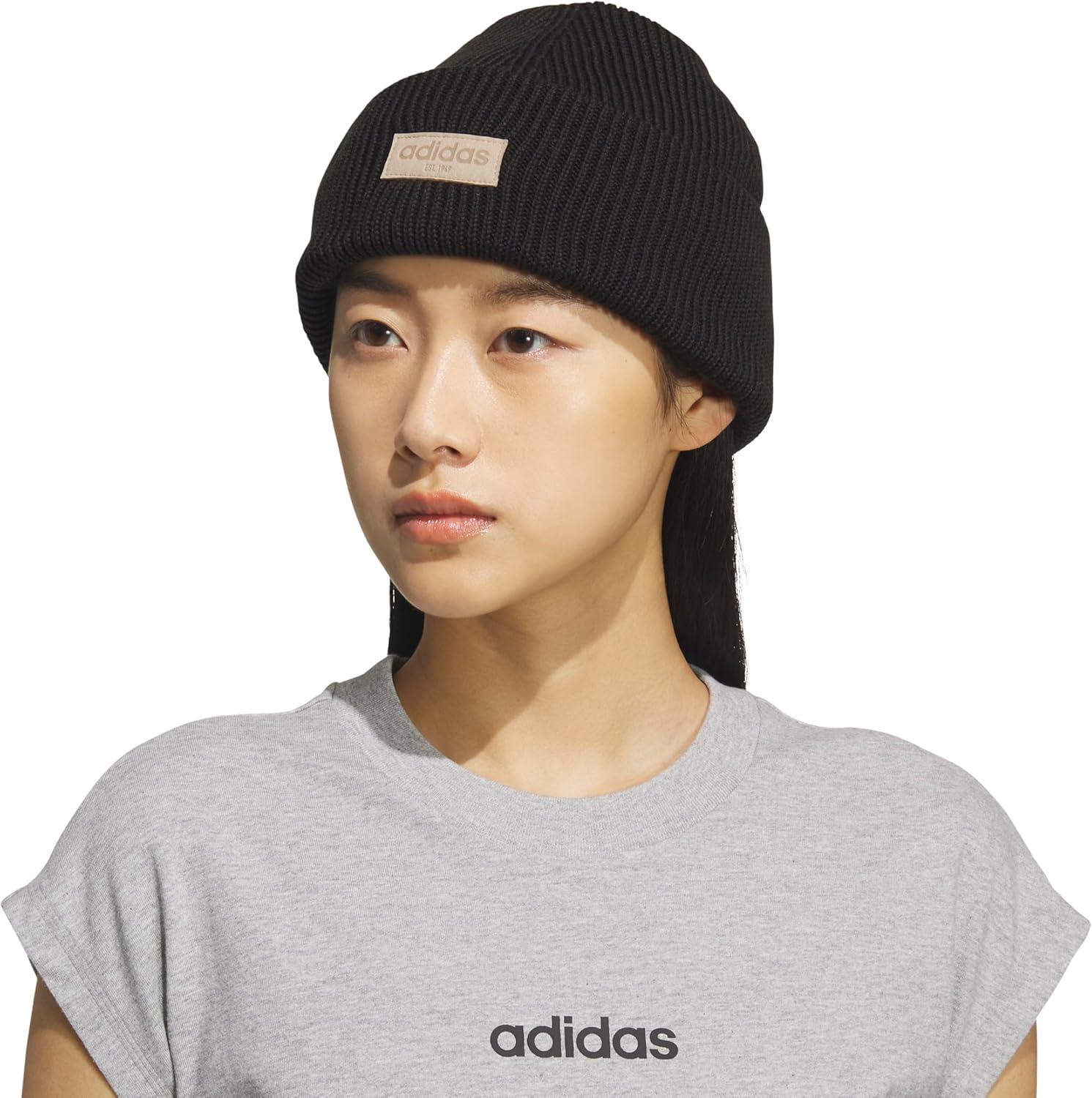 imageAdidas Womens Premium Cuffed Beanie Tall Fit Knit Winter HatBlackHemp BeigeChalky Brown