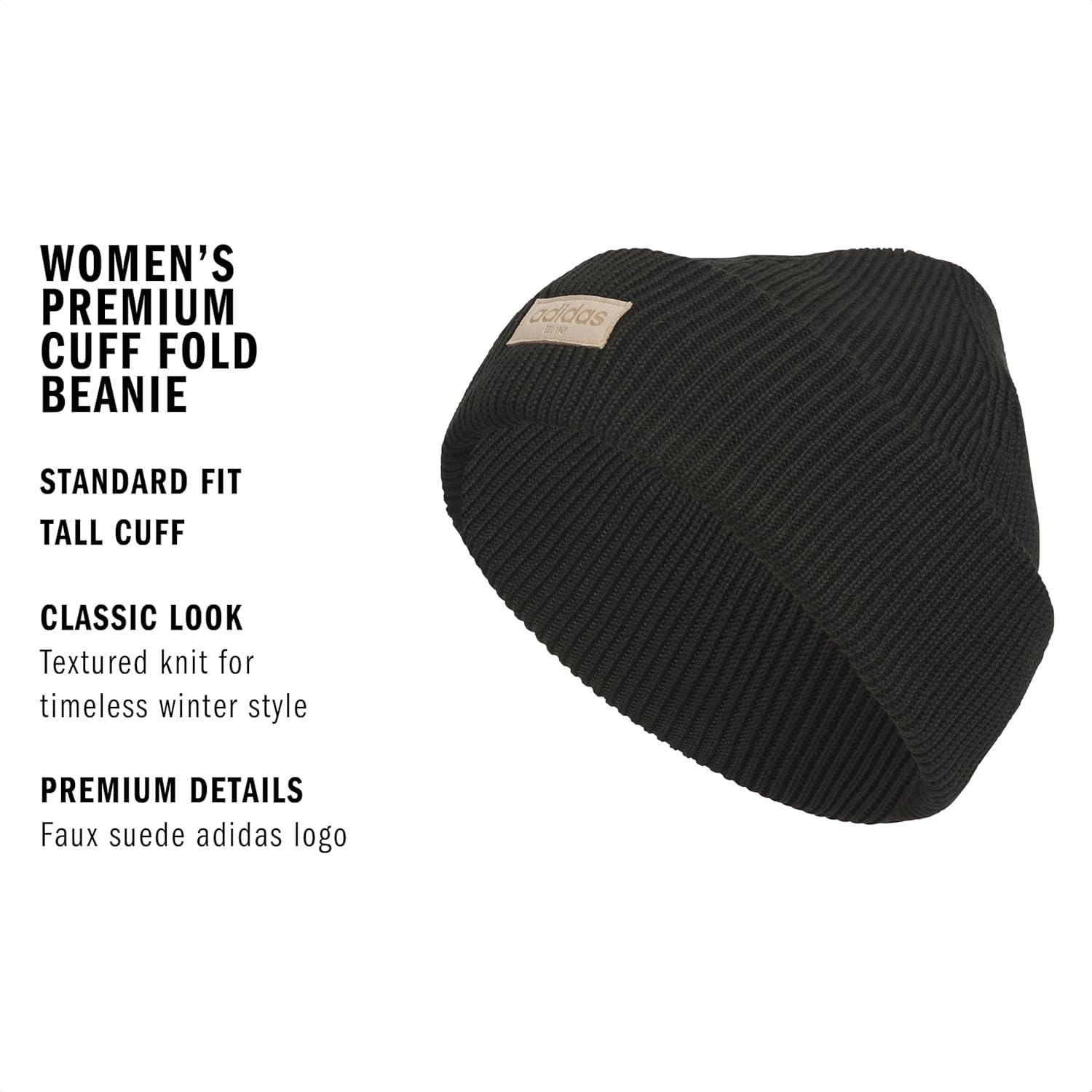 imageAdidas Womens Premium Cuffed Beanie Tall Fit Knit Winter HatBlackHemp BeigeChalky Brown
