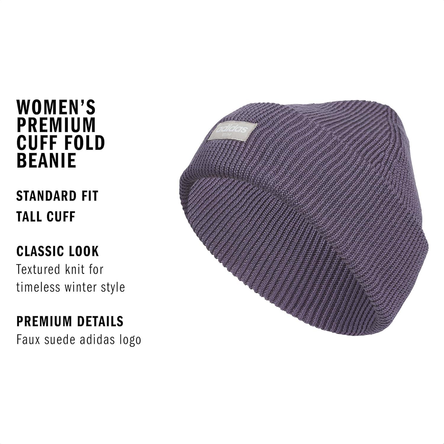 imageAdidas Womens Premium Cuffed Beanie Tall Fit Knit Winter HatPreloved VioletClear Granite GreyWhite