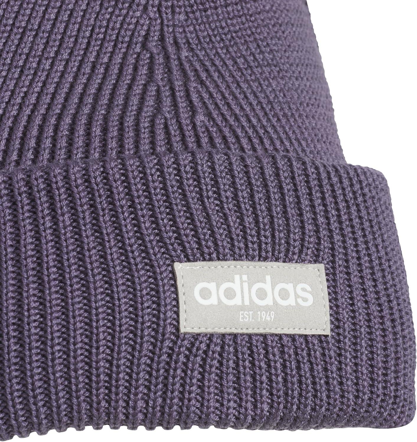 imageAdidas Womens Premium Cuffed Beanie Tall Fit Knit Winter HatPreloved VioletClear Granite GreyWhite