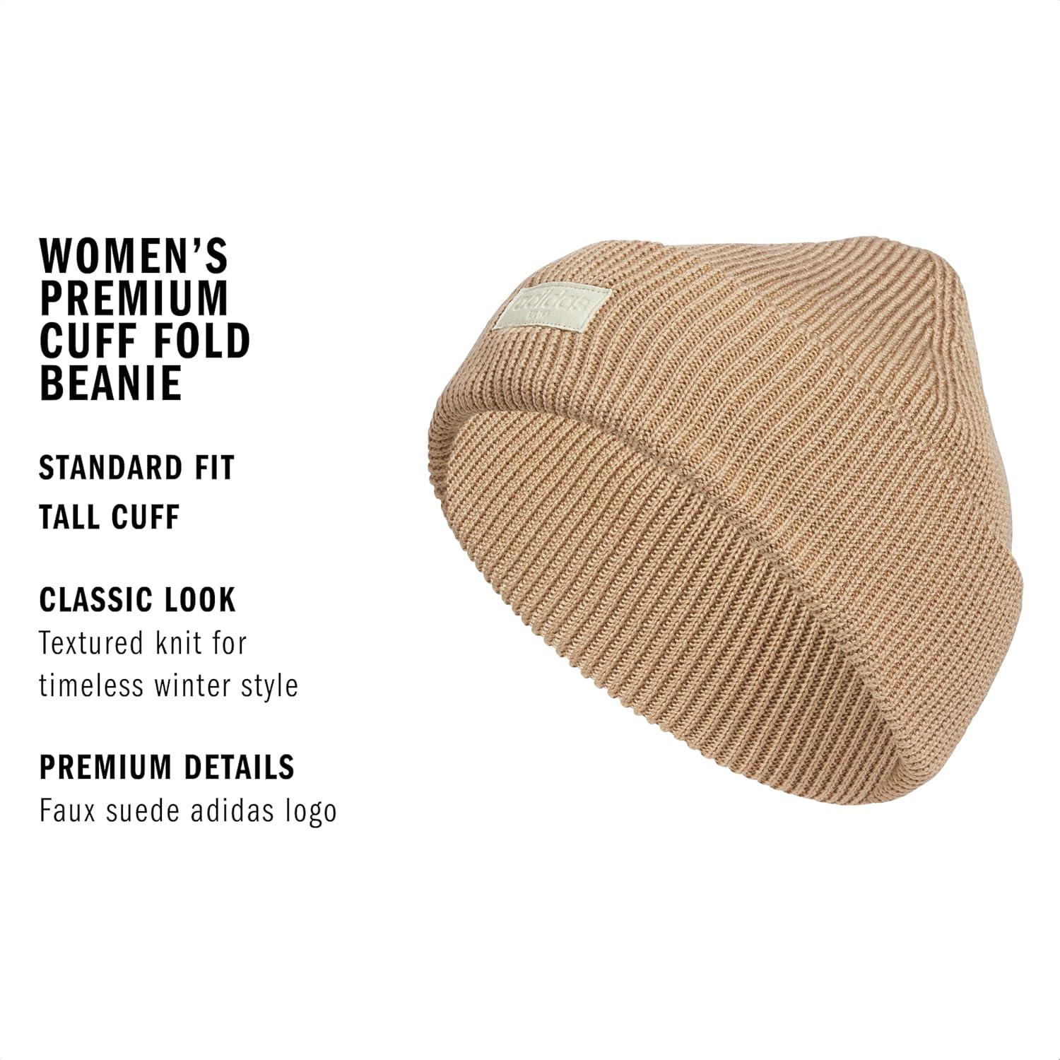 imageAdidas Womens Premium Cuffed Beanie Tall Fit Knit Winter HatWarm Sandstone BeigeCream White
