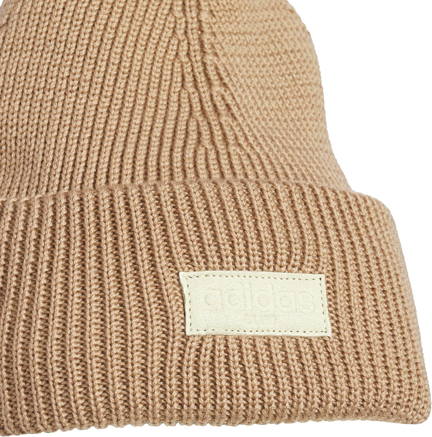 imageAdidas Womens Premium Cuffed Beanie Tall Fit Knit Winter HatWarm Sandstone BeigeCream White