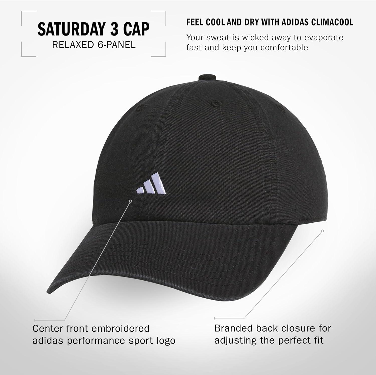 imageAdidas Womens Saturday Baseball Cap Adjustable Cotton Hat Athletic Relaxed FitBlackWhite30