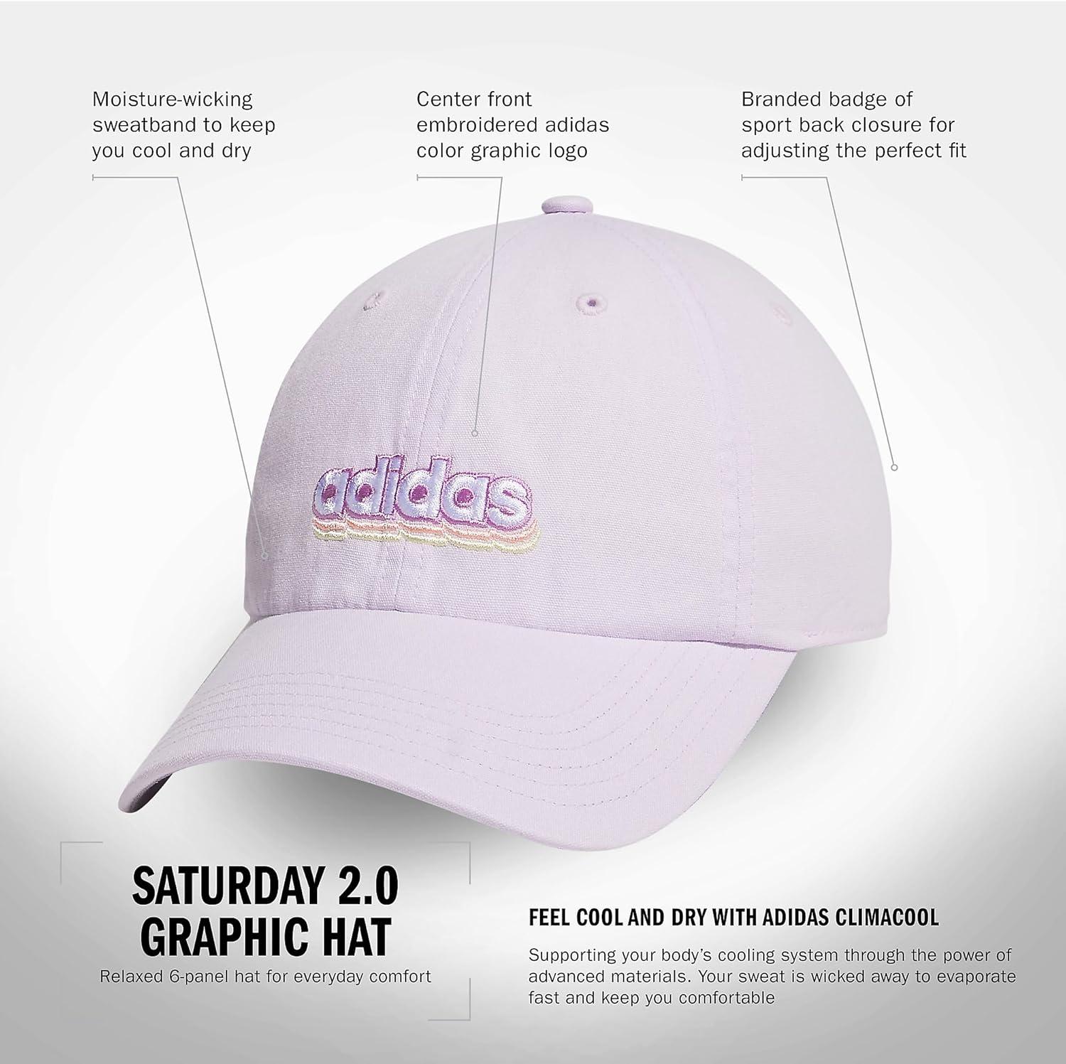 imageAdidas Womens Saturday Baseball Cap Adjustable Cotton Hat Athletic Relaxed FitIce LavenderPreloved PurpleSemi Pink Spark20Graphic