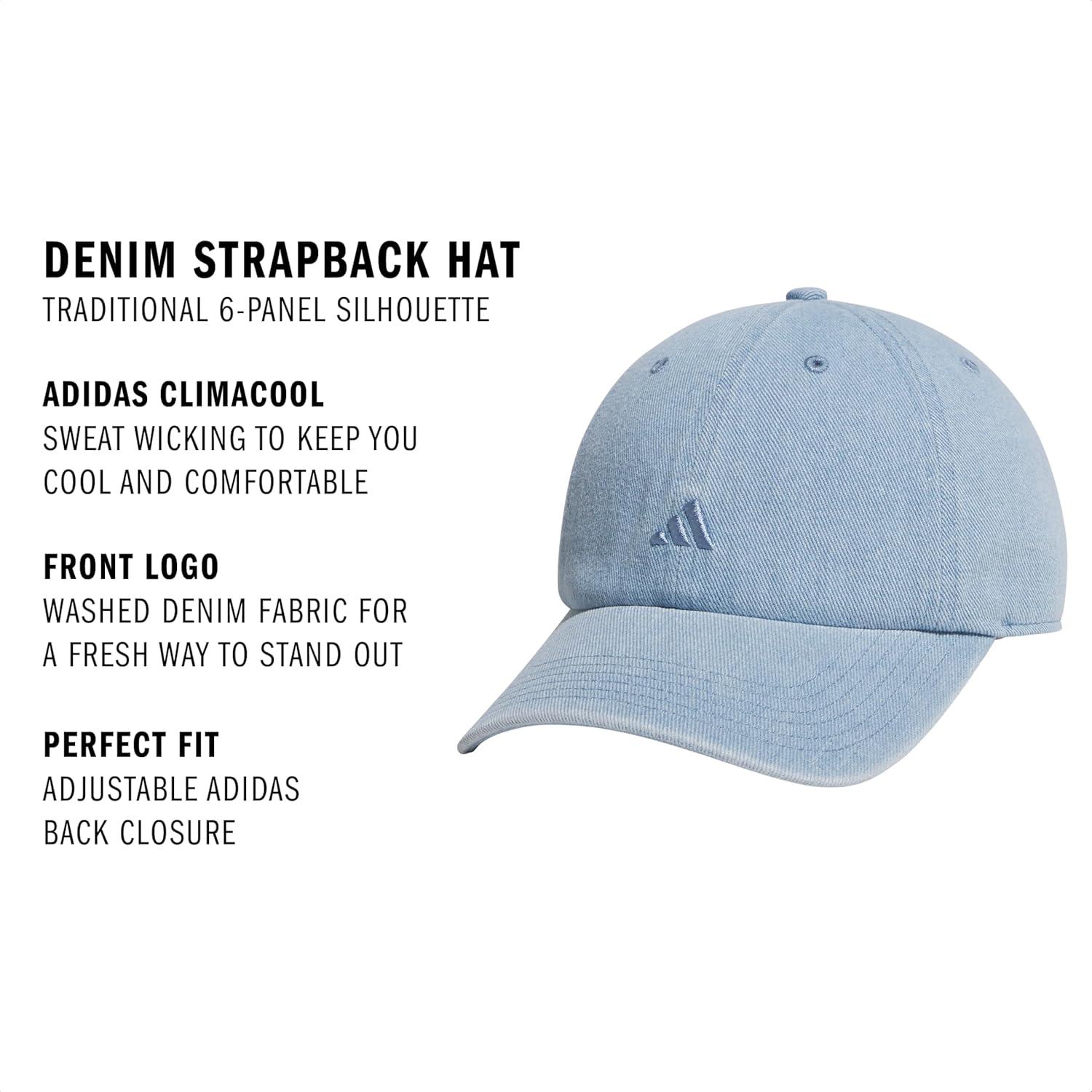 imageAdidas Womens Saturday Baseball Cap Adjustable Cotton Hat Athletic Relaxed FitLight Blue Denim30