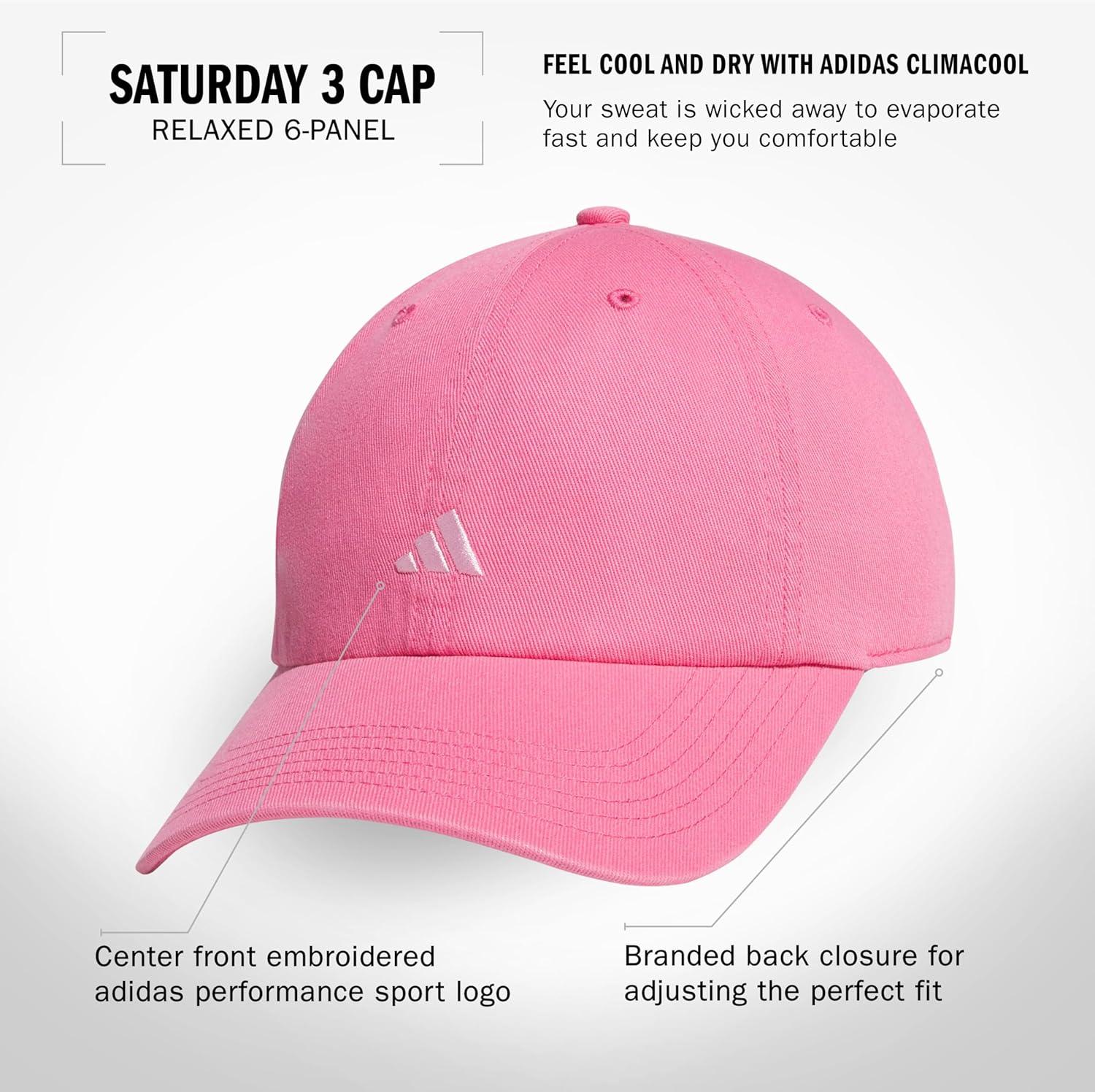 imageAdidas Womens Saturday Baseball Cap Adjustable Cotton Hat Athletic Relaxed FitPink FusionClear Pink