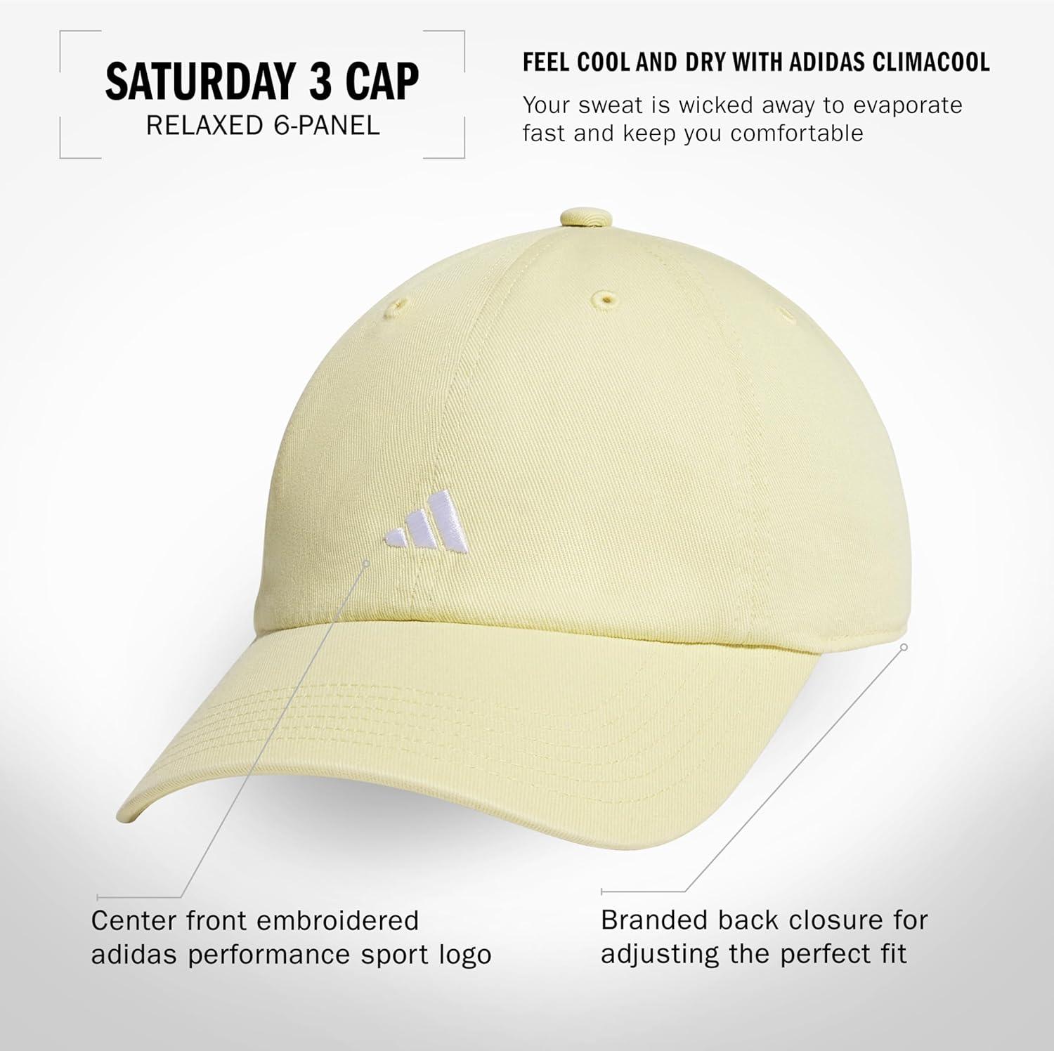 imageAdidas Womens Saturday Baseball Cap Adjustable Cotton Hat Athletic Relaxed FitPowder YellowWhite30