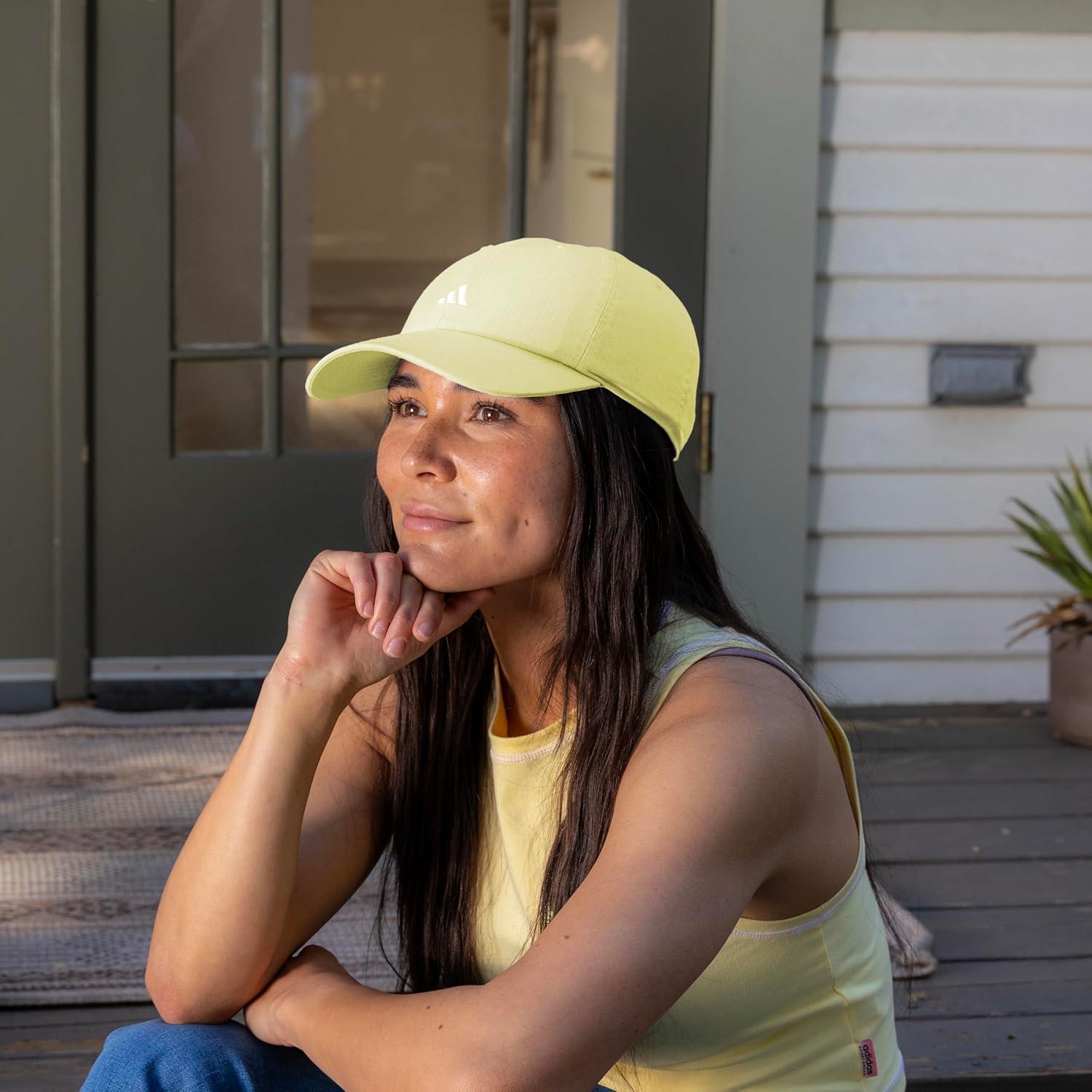 imageAdidas Womens Saturday Baseball Cap Adjustable Cotton Hat Athletic Relaxed FitPowder YellowWhite30