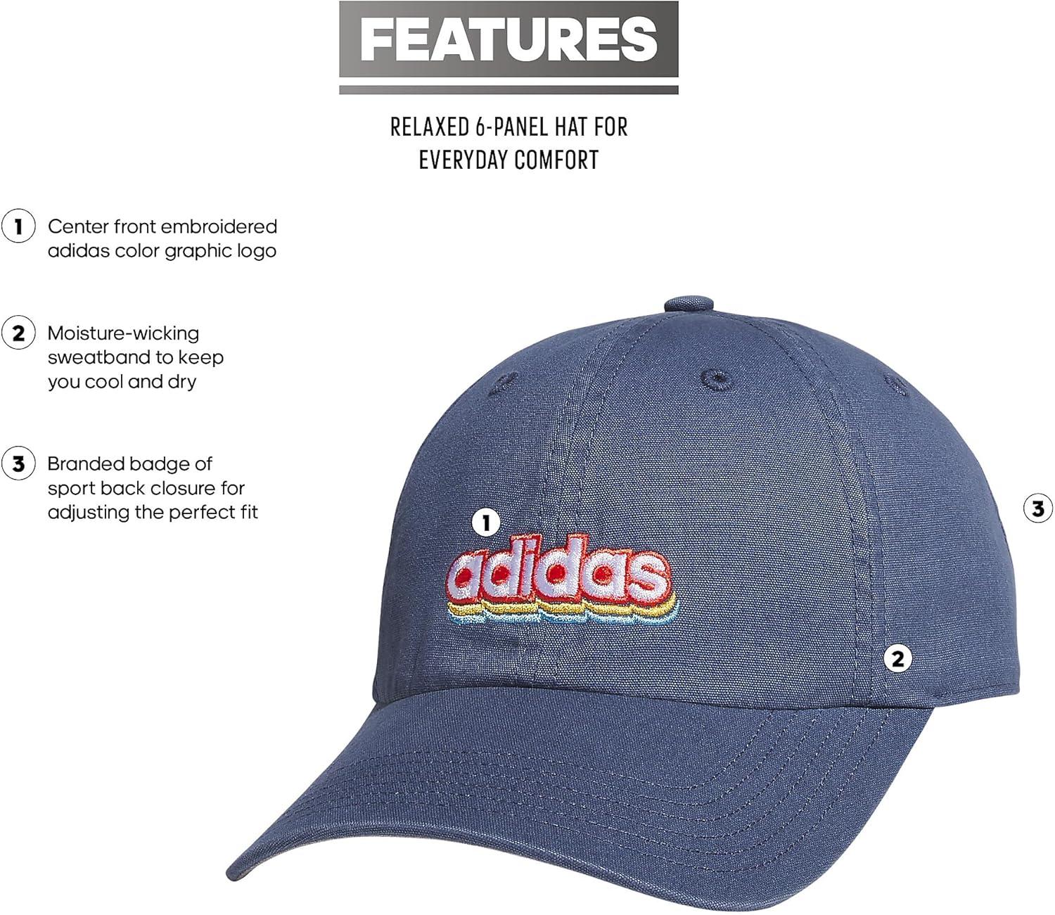 imageAdidas Womens Saturday Baseball Cap Adjustable Cotton Hat Athletic Relaxed FitPreloved Ink BlueWhiteBright Red20Graphic