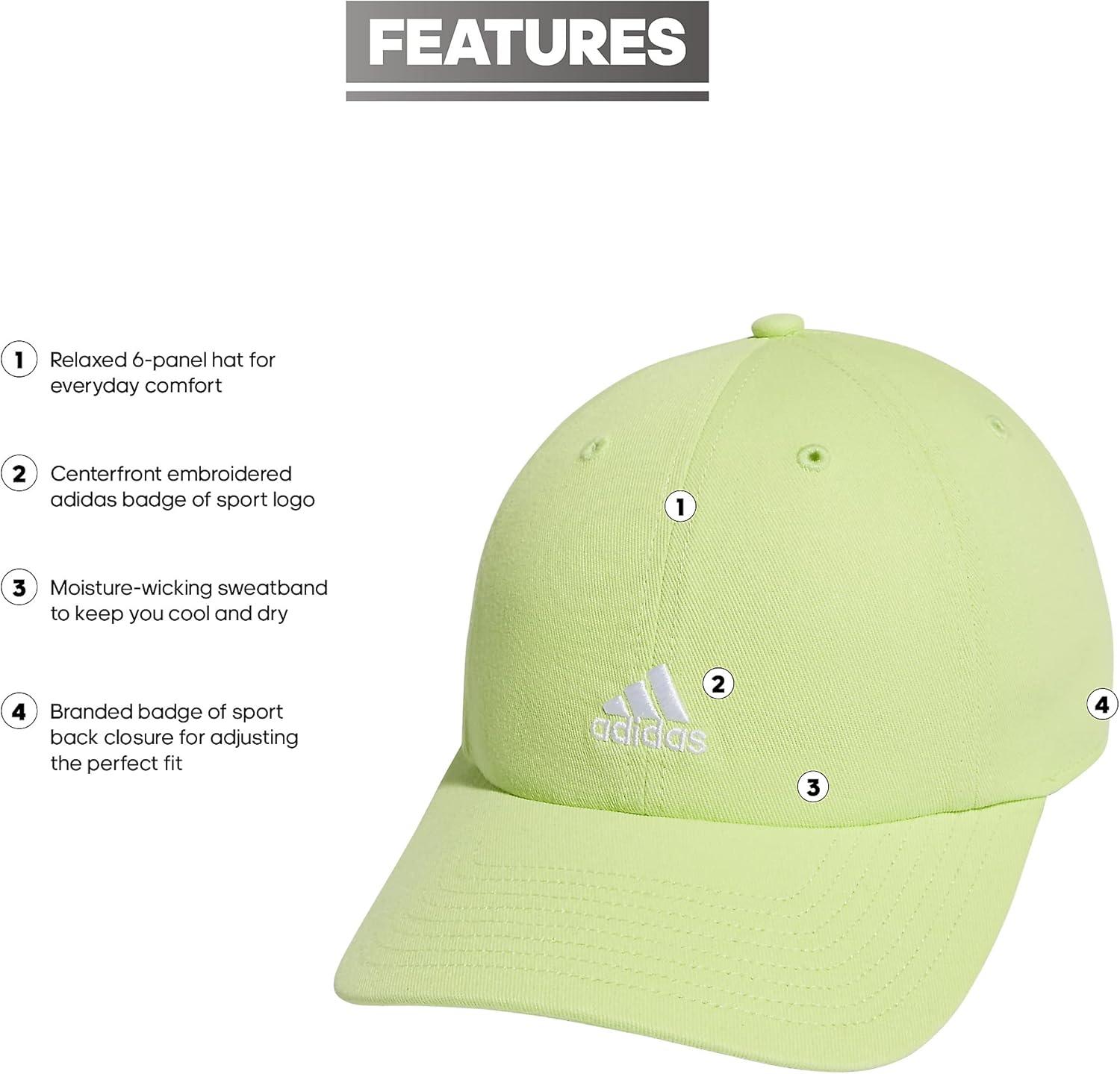 imageAdidas Womens Saturday Baseball Cap Adjustable Cotton Hat Athletic Relaxed FitPulse Lime GreenWhite