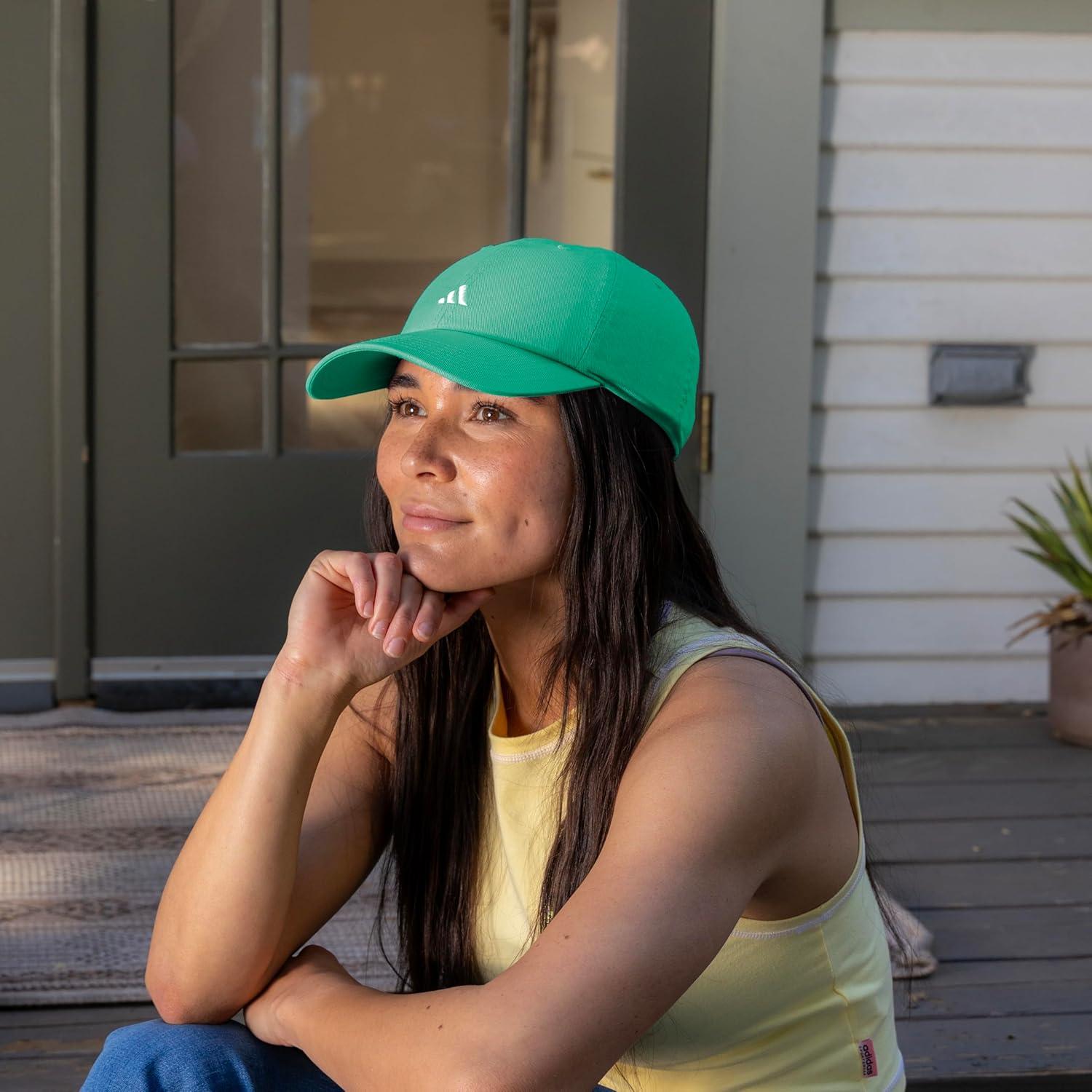 imageAdidas Womens Saturday Baseball Cap Adjustable Cotton Hat Athletic Relaxed FitSemi Court GreenWhite30