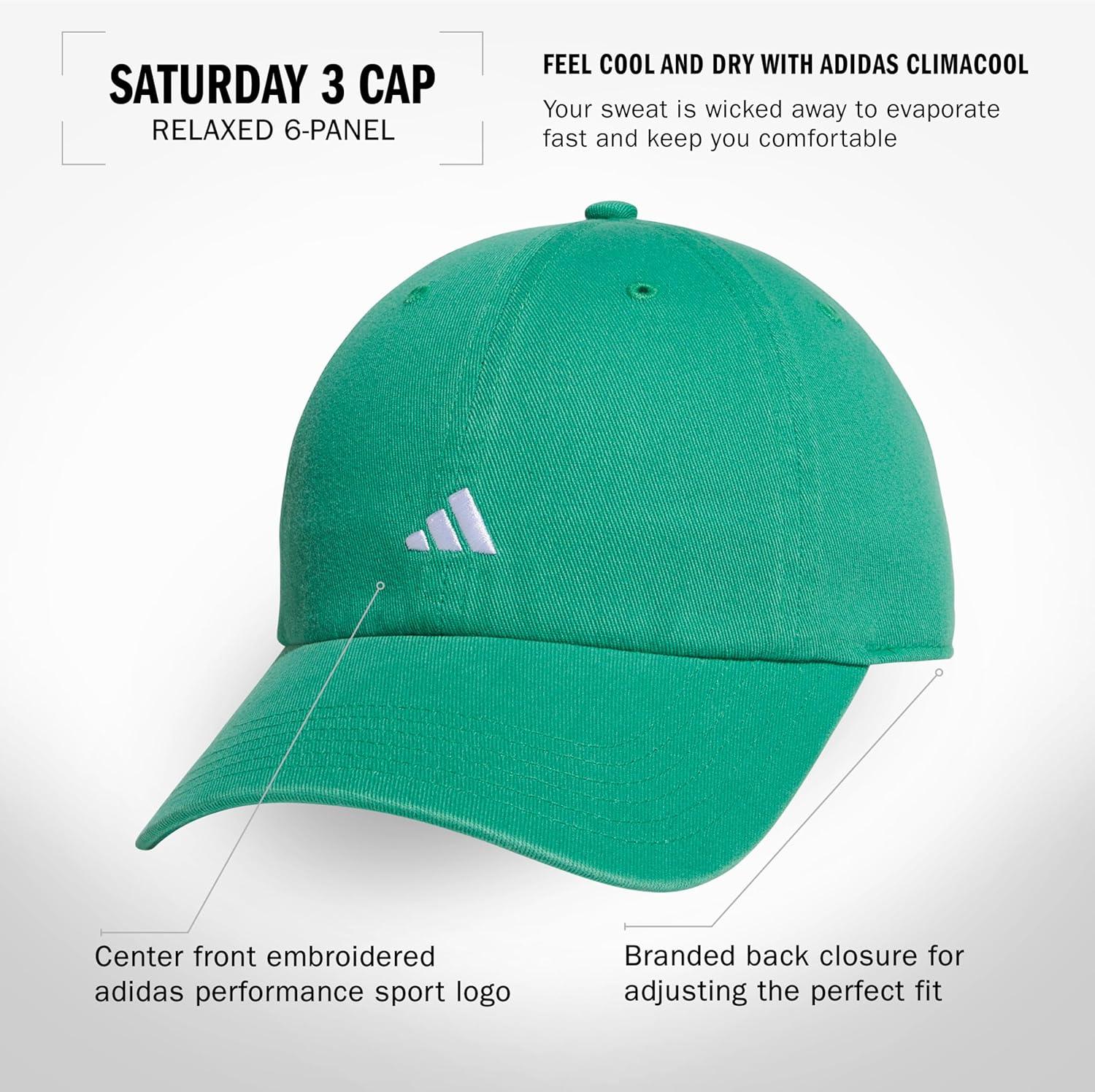 imageAdidas Womens Saturday Baseball Cap Adjustable Cotton Hat Athletic Relaxed FitSemi Court GreenWhite30