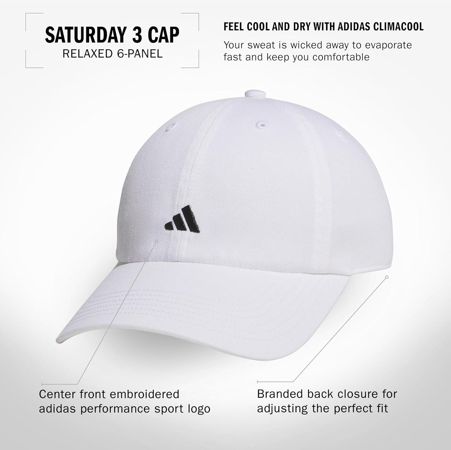 imageAdidas Womens Saturday Baseball Cap Adjustable Cotton Hat Athletic Relaxed FitWhiteBlack30