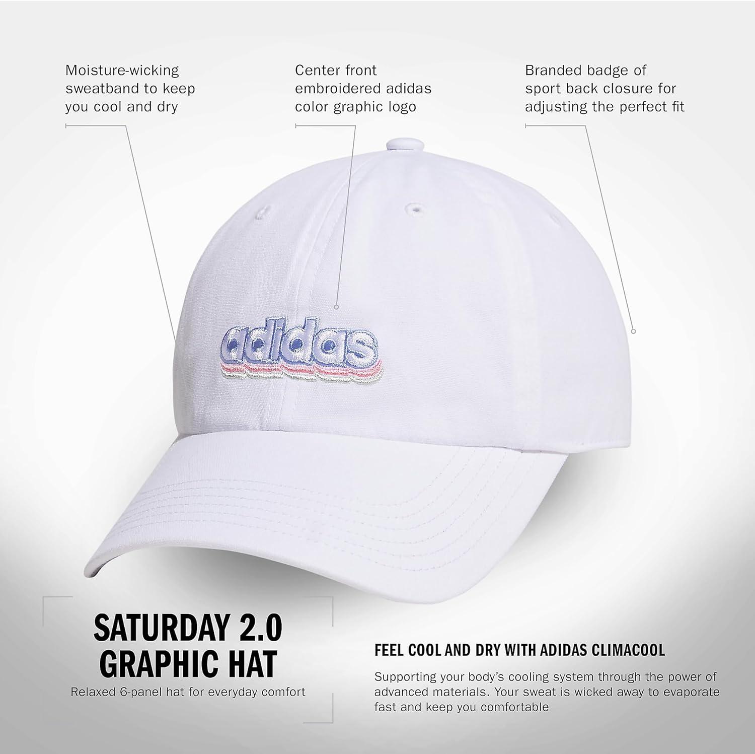 imageAdidas Womens Saturday Baseball Cap Adjustable Cotton Hat Athletic Relaxed FitWhiteLinen GreenSemi Pink Spark20Graphic