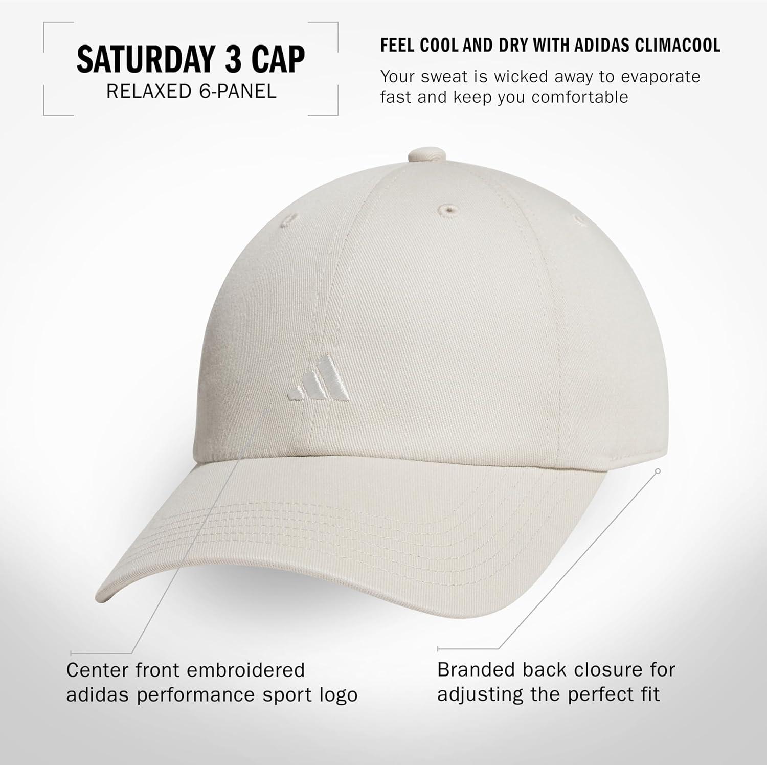 imageAdidas Womens Saturday Baseball Cap Adjustable Cotton Hat Athletic Relaxed FitWonder Alumina GreyOff White