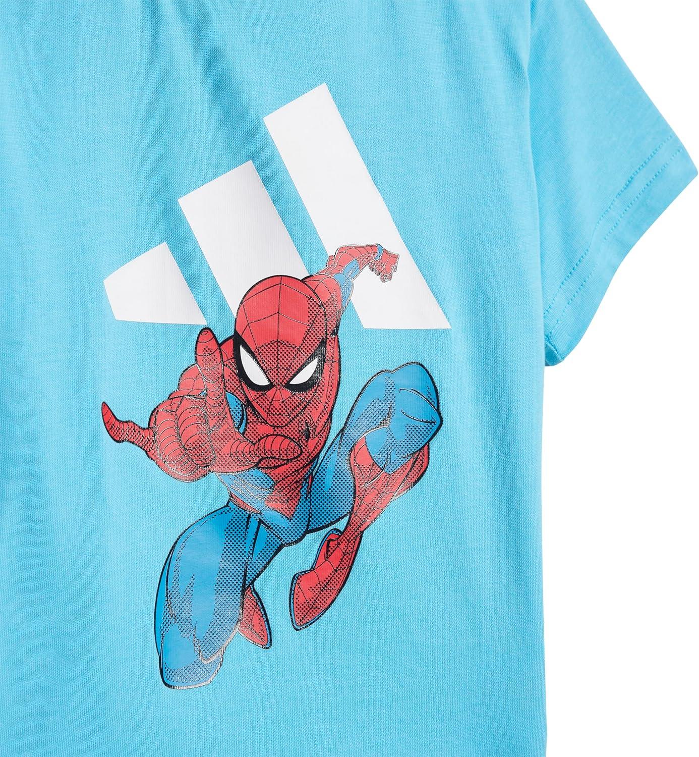 imageadidas Baby Girls Marvel SpiderMan TShirt SetBright CyanWhite