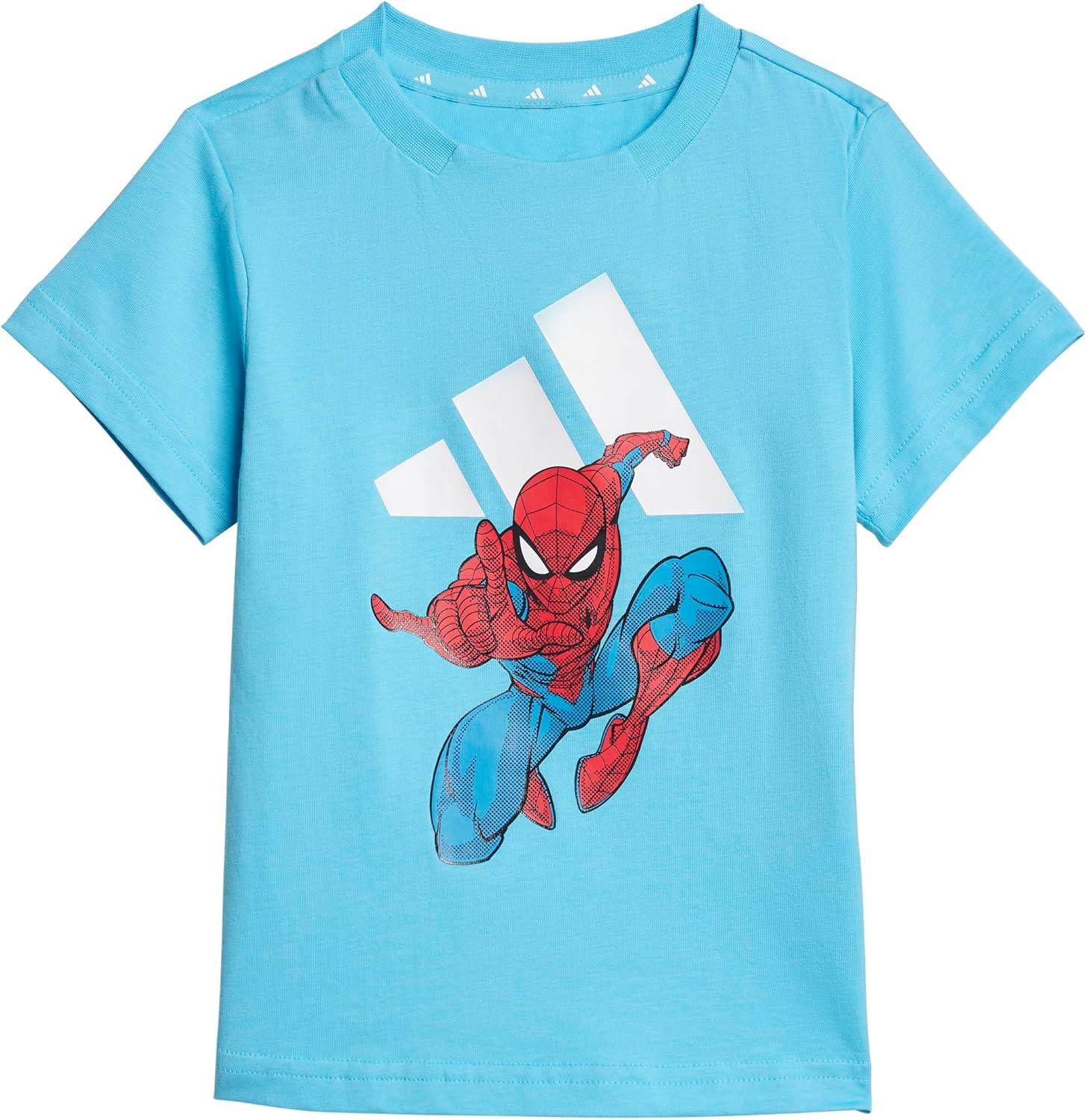 imageadidas Baby Girls Marvel SpiderMan TShirt SetBright CyanWhite