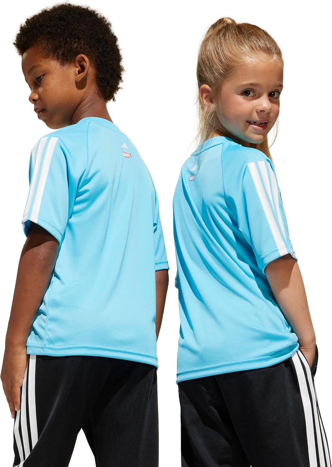 imageadidas Boys Marvel SpiderMan TShirtBright CyanWhiteMulticolor