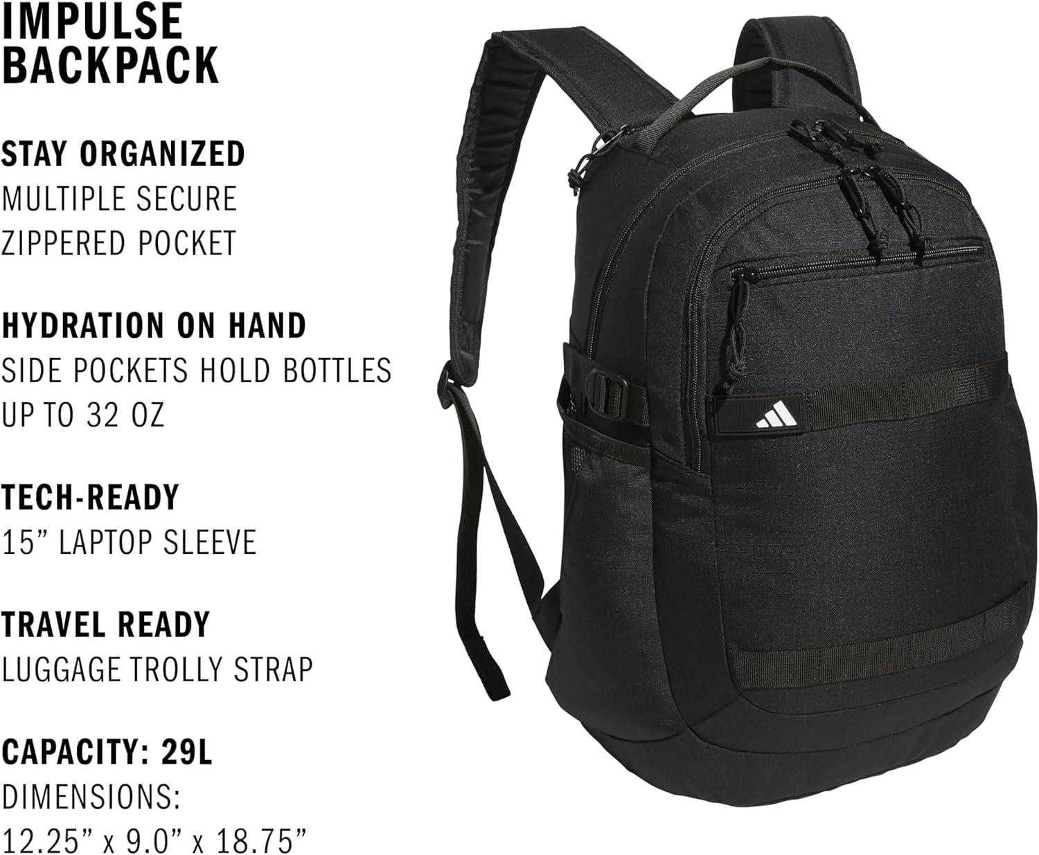 imageadidas Impulse Backpack sport bag for men and women durable and lightweightBlackWhite